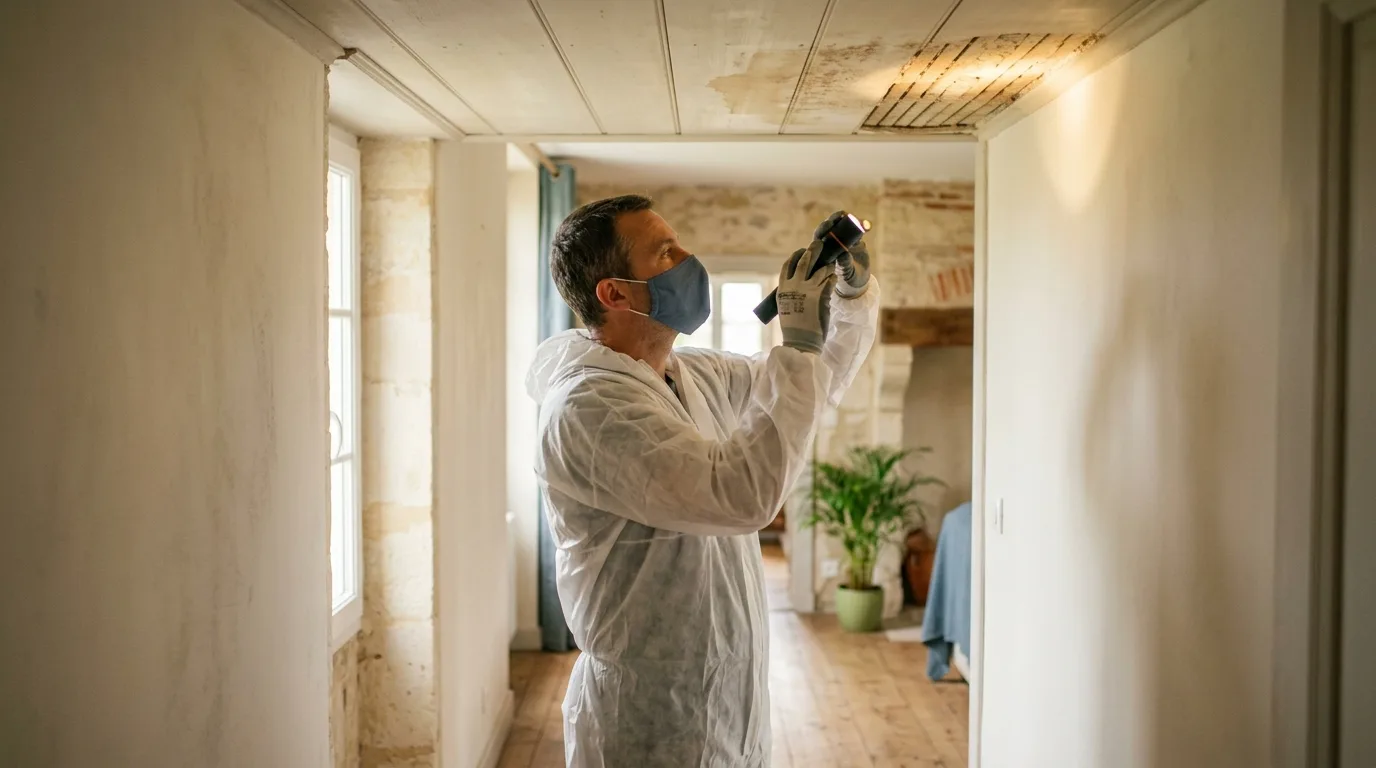 Technicien réalisant un repérage amiante dans un logement ancien